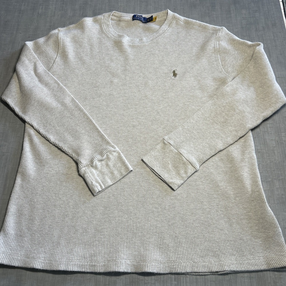 Polo Ralph Lauren Shirt Mens XLT Tall Waffle Knit Cotton Crew Neck Dune Heather